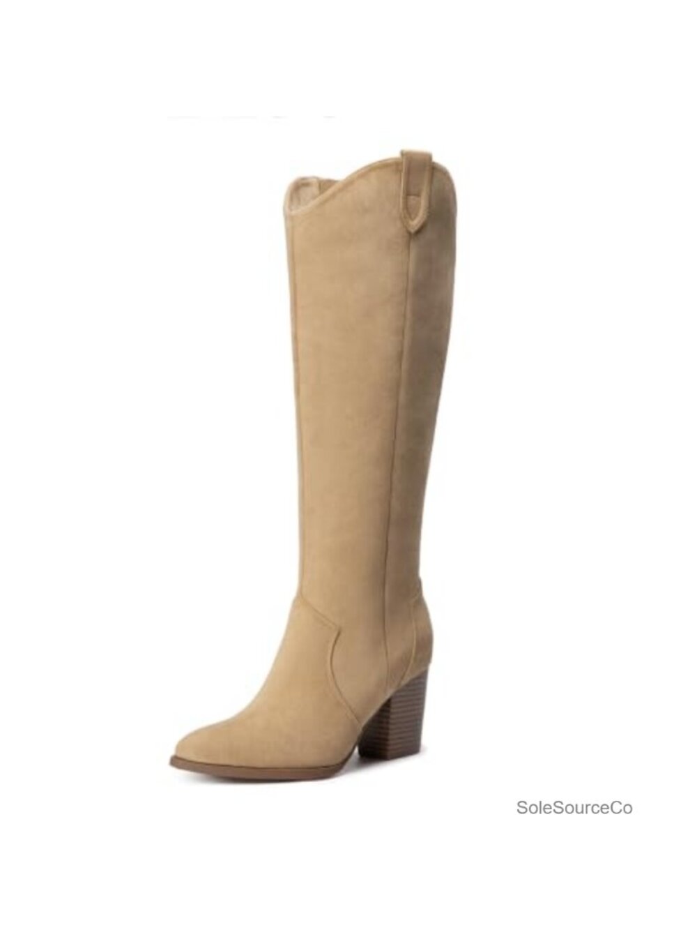 Suede Knee High Boots Pointed Toe Block Heel Side Zip Tall Boot